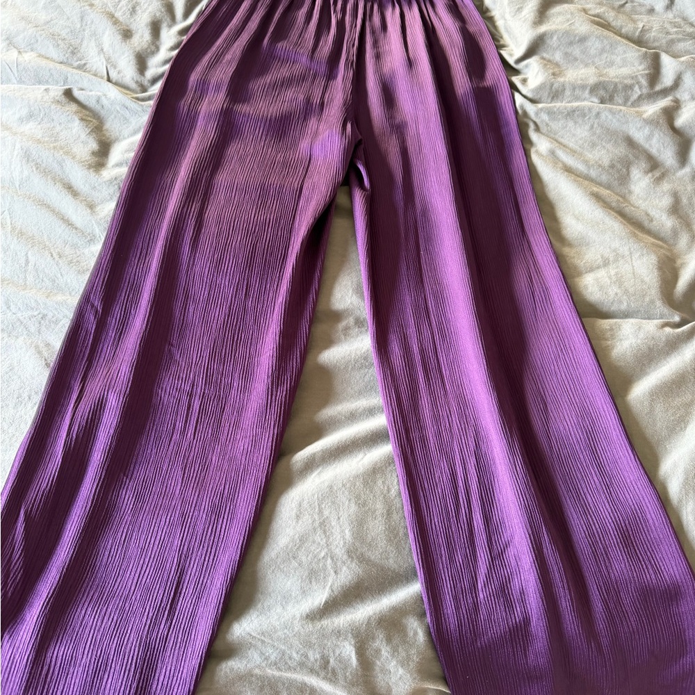 Theory Wide-Leg Purple Pleated Palazzo Pants